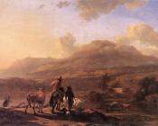 尼古拉 波桑 : Italian Landscape At Sunset